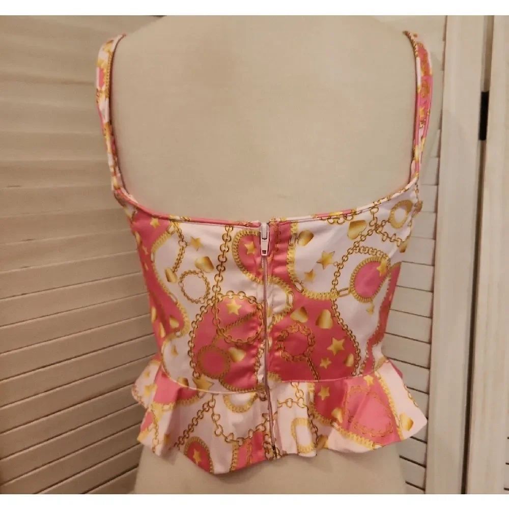 Dolls Kill Pink And Gold Chain Print Top Size M Nwt — image 3 of 6